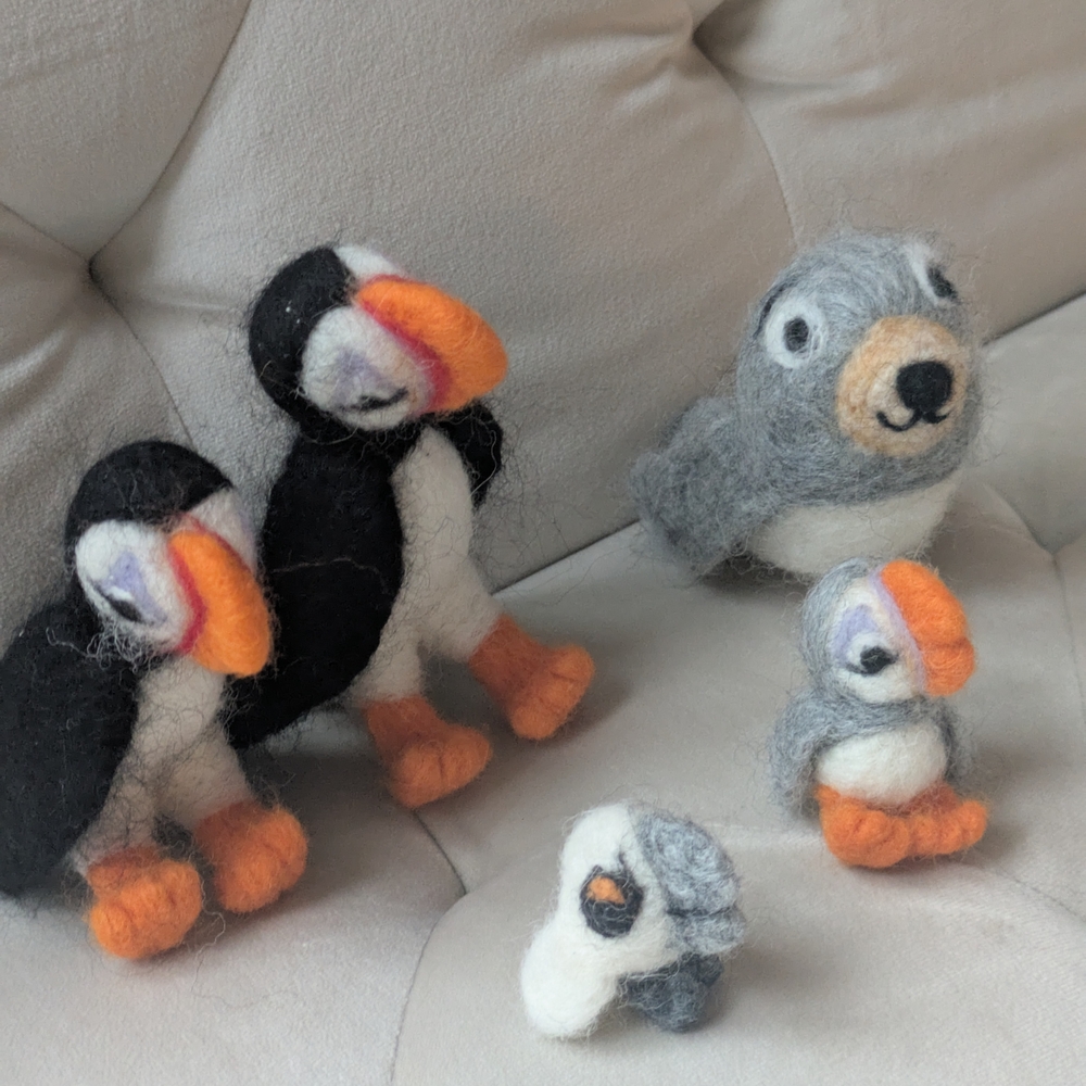 Charming Felted Puffin Rock